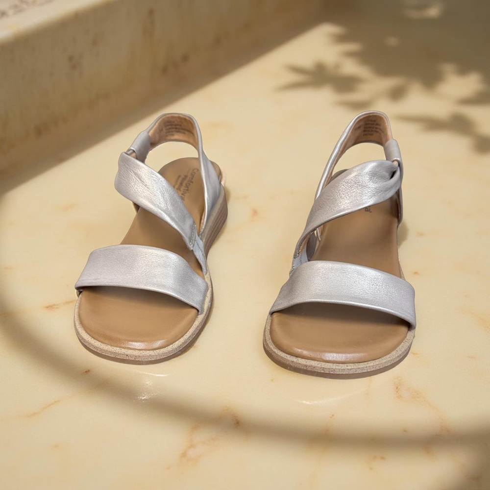 Comfortiva Silver Sandals Minimalist Design